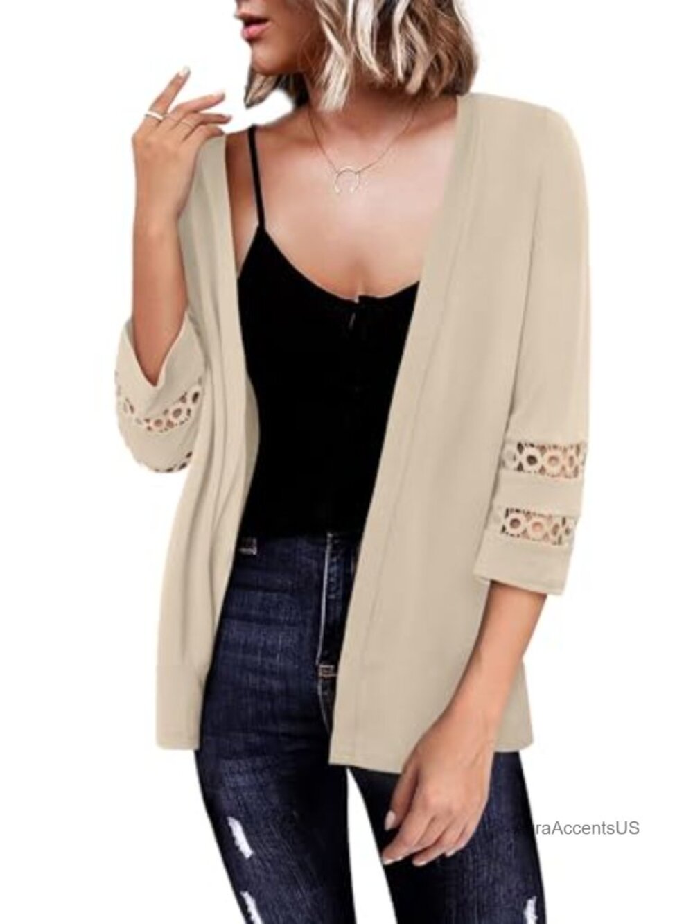 Women's 3/4 Sleeve Open Front Cardigan Lightweight Casual Coverup